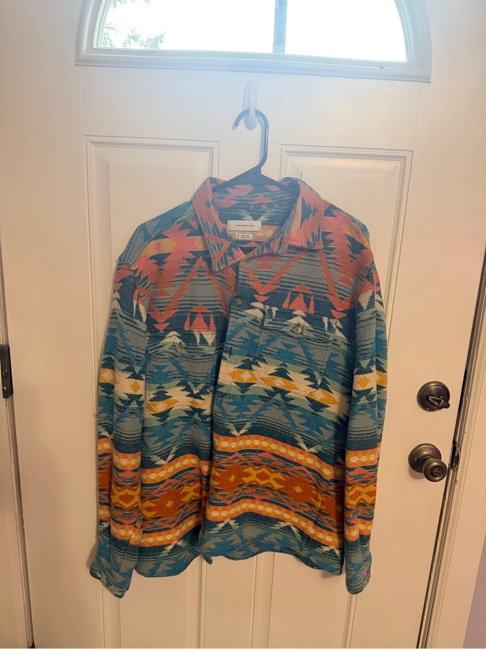 Urban Outfitters Teal, Rust & Yellow Aztec Print Button-Down Shirt